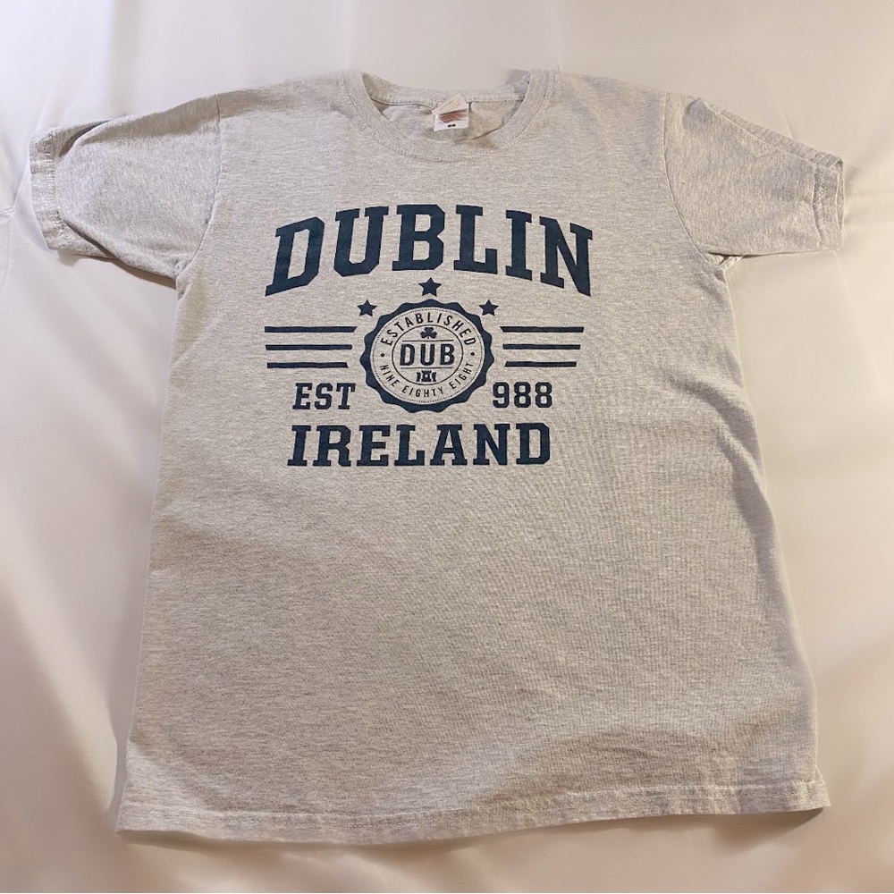 Fruit of the Loom Grey Dublin Ireland Short Sleeve T-Shirt - Size S